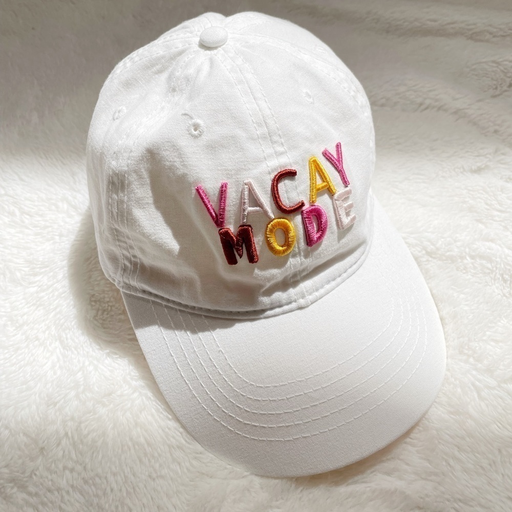 Vacay Mode Embroidered white baseball cap